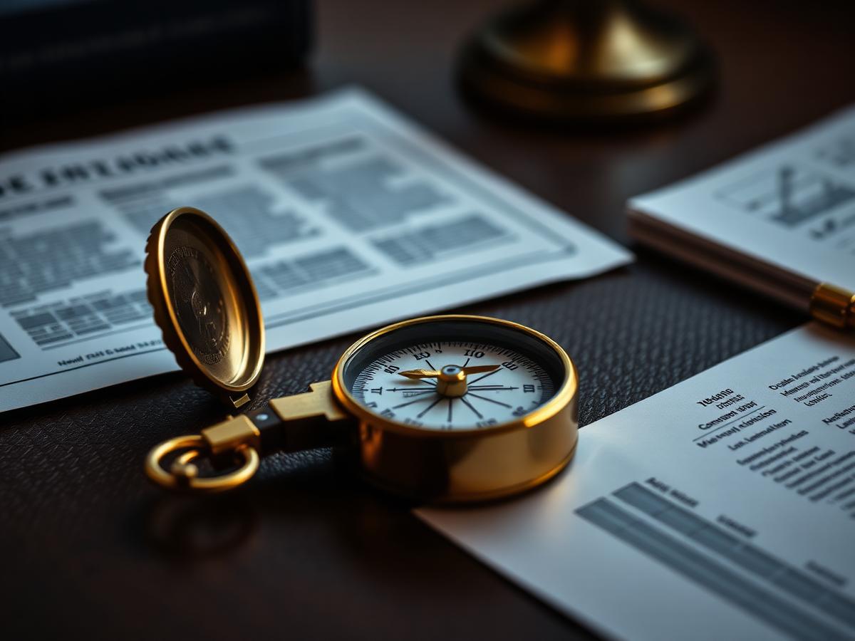 A gold compass — symbol of measured navigation