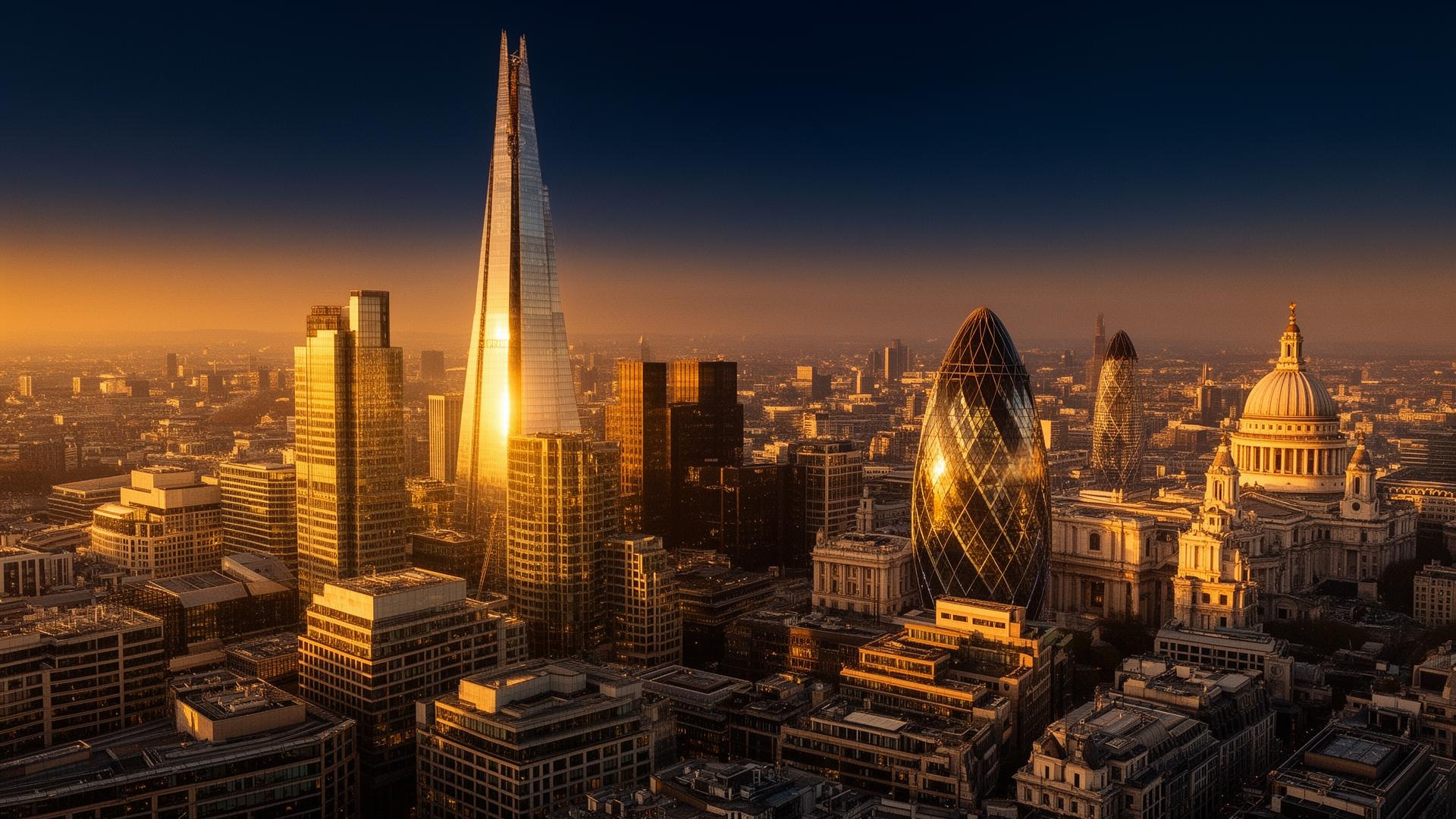 The City of London skyline at golden hour
